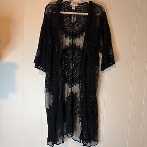 Rachel Zoe Sheer Black Lace Robe
